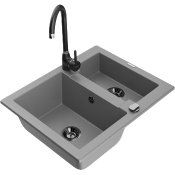 Mexen Carlos мивка от гранит, 1, 5 отделения с кухненски смесител Telma, сива - 6518-71-670200-70-B (6518-71-670200-70-B)