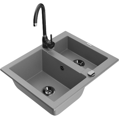 Mexen Carlos мивка от гранит, 1, 5 отделения с кухненски смесител Telma, сива - 6518-71-670200-70-B (6518-71-670200-70-B)