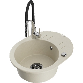 Mexen Kevin гранитна кухненска мивка с една камера и отцежник и кухненски смесител Aster, бежово - 6517-69-73450-07-B (6517-69-73450-07-B)