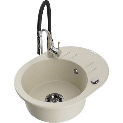 Mexen Kevin гранитна кухненска мивка с една камера и отцежник и кухненски смесител Aster, бежово - 6517-69-73450-07-B (6517-69-73450-07-B)