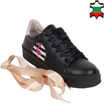 Image 1 of Български обувки Дамски кецове от естествена кожа със сатенени вързанки 34177