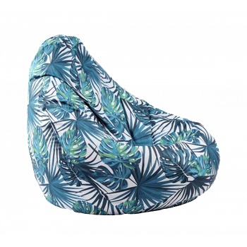 Image 1 of Pufrelax Пуф круша, 220л. , Nirvana Hobbit, Tropical Leaves, Водоустойчив, Перящ се калъф, Пълнеж от Полистиролни перли, принт