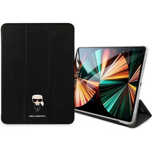 KARL LAGERFELD Saffiano Metal Logo Folio Case - дизайнерски кожен кейс с поставка за iPad Pro 12.9 M1 (2021) (черен)