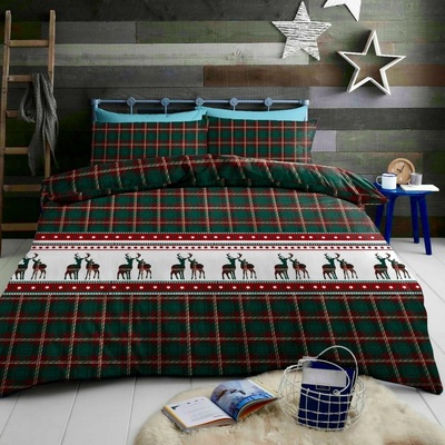 Textilomanie flanel obliečky REINDEER zelené 70x90 140x200