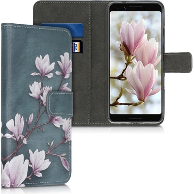 kwmobile flipové pouzdro pro Google Pixel 3a magnólie taupe / bílá / modrošedá