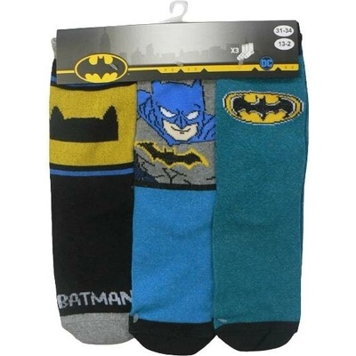 Batman Dětské ponožky zelená/modrá/černá 3pack Petrolejová/Šedomodrá/Černožlutá