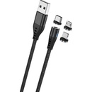 Maxlife MXUC-02 magnetický USB - Lightning + USB-C + microUSB, 2A, 1m, černý