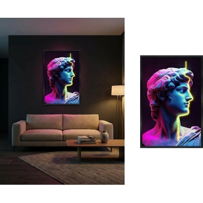 Antická socha s Neon líniou v modernom pop art štýle - LED obrazy na steny 63 × 93 cm