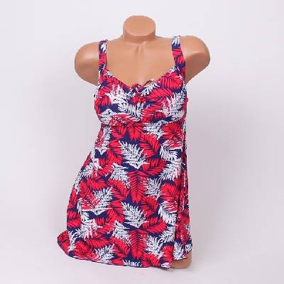 Дамски танкини в синьо с листа в червено и бяло - чашка d/e