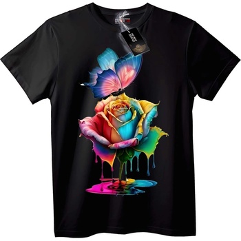 NOONEBRAND Тениска Дъгова роза и пеперуда - 2XL, Black