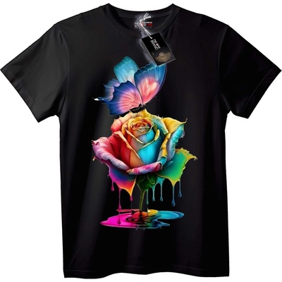 NOONEBRAND Тениска Дъгова роза и пеперуда - 2XL, Black