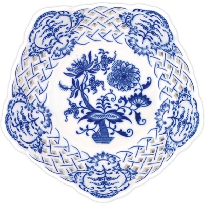 Český porcelán Dubí Mísa pětihranná prolamovaná cibulák 28 cm