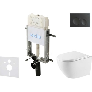 kielle Genesis New - Комплект структура за вграждане, тоалетна чиния Oudee Vortex, Rimless+, SoftClose седалка и бутон Gemini New I, черен мат 30528SZ57 (30528SZ57)