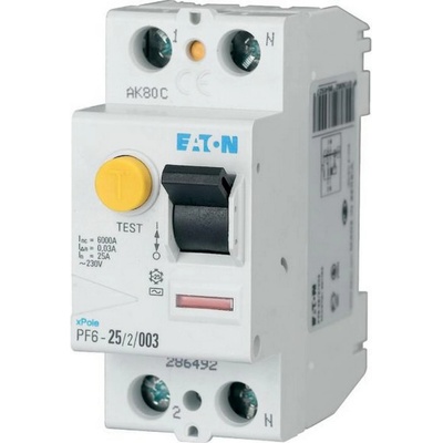 Eaton Дефектнотокова защита EATON PF6-25/2/01, 286493 - 25A, 2P, 100mA, тип AC (286493)