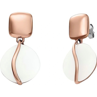 Skagen Bronzové náušnice s bílým sklem Sofia Sea Glass SKJ1816791