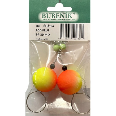 Bubeník číhátko pod prut 30mm 2ks barva žlutá červená