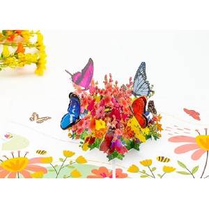 Kiriori Поздравителна картичка Pop-up "Цветя и пеперуди