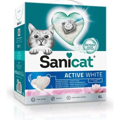 Sanicat Active White Lotus - котешка тоалетна висококачествен бял бентонит - аромат на цветя - 6 литра