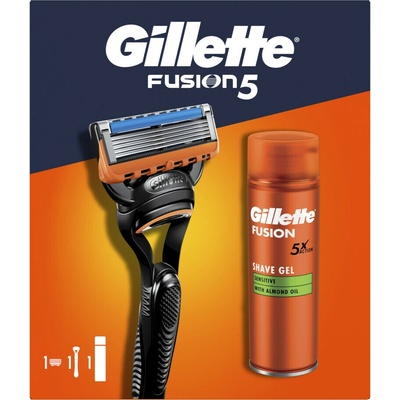 Gillette Fusion5 gel na holení 200 ml + Gillette Fusion5 holicí strojek 1 ks + Gillette Fusion5 náhradní břity 1 ks