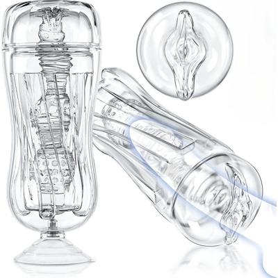 SuperLove 3D Realistic Texture Masturbator with Suction Cup Crystal Clear