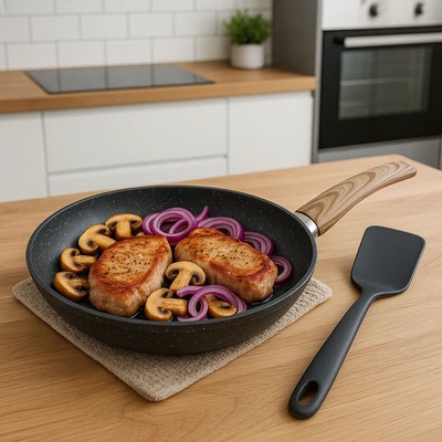 Elekom Дълбок тиган ЕК-266 М, Диаметър 26 см, Мраморно незалепващо покритие, Индукционно дъно