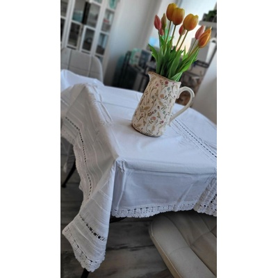 Chic Antique Biely bavlna obrus s čipkou Valine 140x340 cm