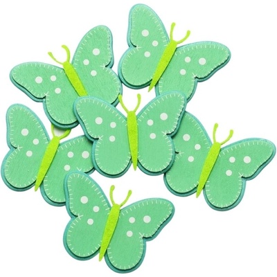 Drevené výrezy - jarná dekorácia motýľ zelený 6 ks 5,5x4 cm