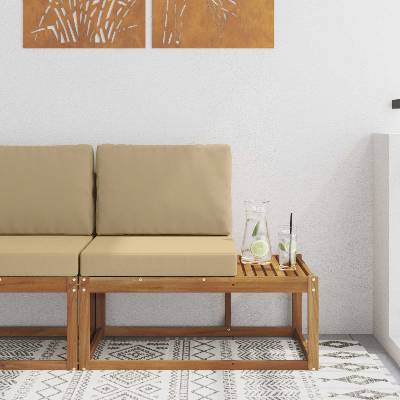 vidaXL Външен край на диван с възглавница Естествен 91 x 63 x 73 см (900477)