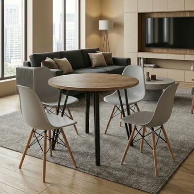 TopMebel Трапезен комплект 5 части Xana - Nova в цвят сепет дъб - сив Ø90×77, 5 см