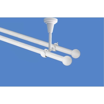 OK-GarnýžeCZ Garnýž kovová dvouřadá 16mm Koule bílá 190 cm do stropu / na tunýlek - bez kroužků