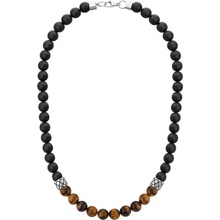 Manoki Pánský korálkový náhrdelník tygří oko a onyx X-NH1355/50 Hnědá