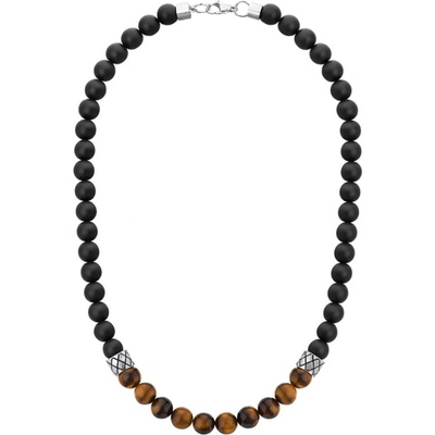 Manoki Pánský korálkový náhrdelník tygří oko a onyx X-NH1355/50 Hnědá
