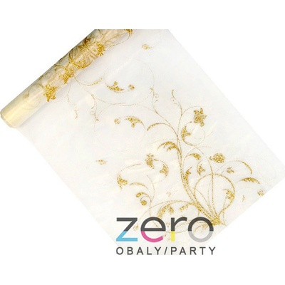 Organza 36 cm x 9 m - krémová se zlatým tiskem