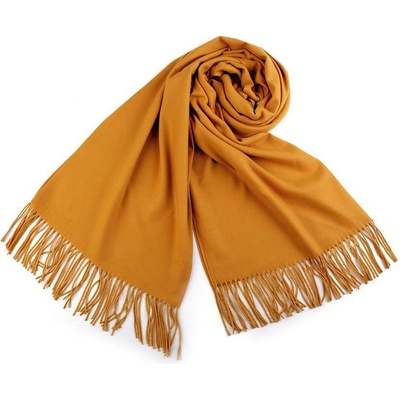 Šál typu pashmina so strapcami horčicová