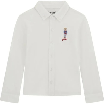 GUESS Памучна риза в бяло за мини момче с дълъг ръкав и бродирано мече Guess