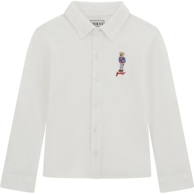 GUESS Памучна риза в бяло за мини момче с дълъг ръкав и бродирано мече Guess
