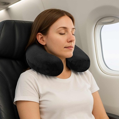 vidaXL Пътен възглавник за врат Черен 27 x 27 x 8 см Мемори пяна (42012701)