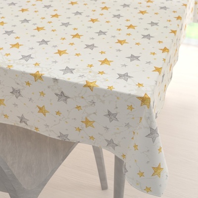 Biante vianočný obdĺžnikový obrus Parma PM-139 Strieborno-zlaté hviezdičky na strieborno-krémovom 120x160 cm