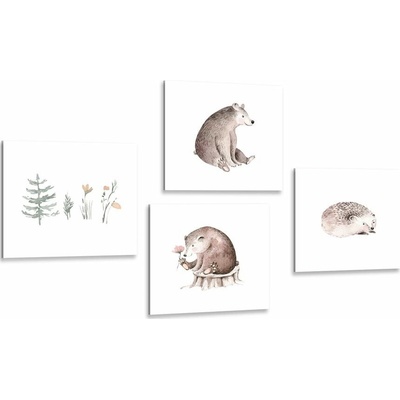 Set obrazů lesní zvířátka v minimalistickém stylu - 4x 40x40