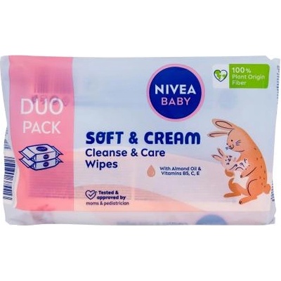 Nivea Baby Soft & Cream Cleanse & Care Wipes мокри кърпички за почистване и грижа 2x57 бр