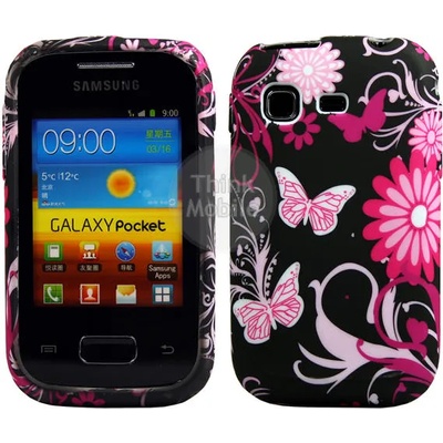 Samsung Galaxy Pocket S5300 Black Butterfy Калъф + Протектор