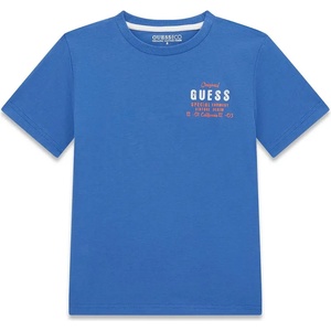 GUESS Синя тениска за момче с малък бял надпис Guess