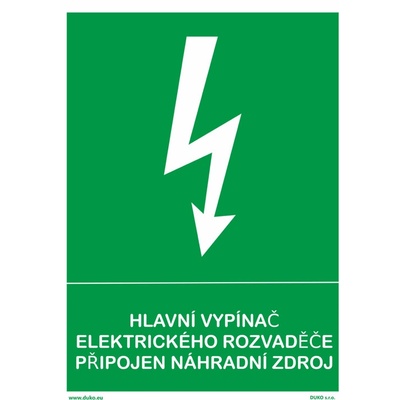 DUKO HLAVNÍ VYPÍNAČ EL. ROZVADĚČE - PŘIPOJEN NÁHRADNÍ ZDROJ Formát: 210 x 297 mm, Materiál: samolepící vinylová fólie