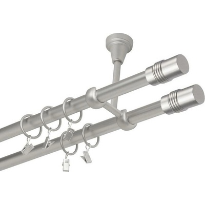 OK-GarnýžeCZ Garnýž kovová dvouřadá 19mm Cylinder double satina 370 cm do stěny / kroužky s žabkou