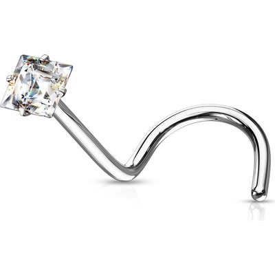 Šperky eshop ocelový piercing do nosu stříbrné barvy čtvercový broušený zirkon W28.31 čirá
