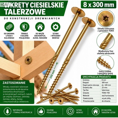 Vruty do dřeva PGB 8 x 300 mm 50 ks