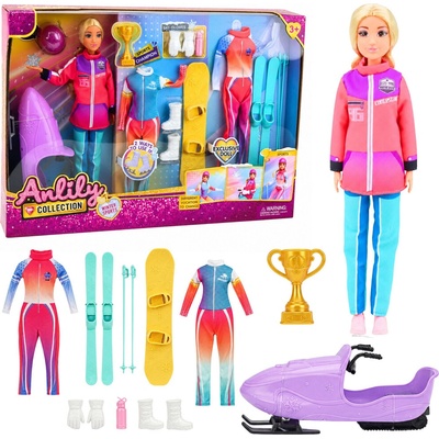 Anlily collection sportovní panenka se zimní výbavou lyže, snowboard a sněžný skútr 30 cm
