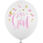 Party Deco Латексови Балони, Бели н Надпис ''It's a Girl'', 30см (SB14P-233-008)
