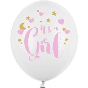 Party Deco Латексови Балони, Бели н Надпис ''It's a Girl'', 30см (SB14P-233-008)