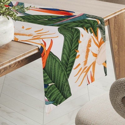 Biante bavlna běhoun Sandra SA-768 Velké tropické listy na bílém 35x140 cm